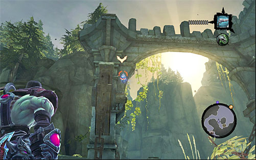 1) The stone is on the stone arch (looking from Baneswood, not the Stonefather's Vale), not far from where Vulgrim is standing - Mystic Stonebites locations - Forge Lands - Sticks and Stones - Darksiders II - Game Guide and Walkthrough