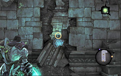 Stay on the upper level and face the gap in the wall as seen on the screenshot - Forge Lands - Other Locations - Additional Locations - Darksiders II - Game Guide and Walkthrough