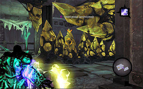 Switch back to the first half and use the shadowbomb to destroy the above yellow crystals - Sentinel's Gaze - Exploring Sentinels Gaze - Additional Locations - Darksiders II - Game Guide and Walkthrough