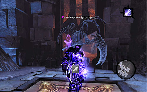 Send the first half over to one of the previously explored hallways and have it stand on the pressure plate shown on screenshot 1 - Sentinel's Gaze - Exploring Boneriven - Additional Locations - Darksiders II - Game Guide and Walkthrough