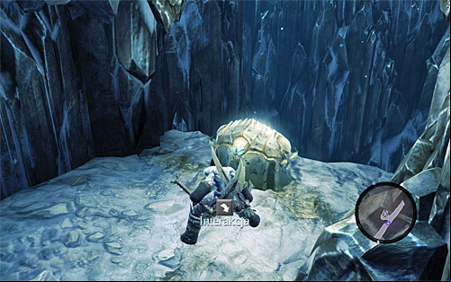 Stop where the screen shows and attack the Ice Skeleton - Reach the top of The Dark Fortress (1) - Find a Way to Save War - Darksiders II - Game Guide and Walkthrough