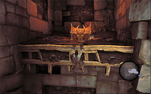 When you reach a collapsed age, run on the left wall and grab onto the edge - Restore the Fire of the Mountain (2) - The Fire of the Mountain - Darksiders II - Game Guide and Walkthrough