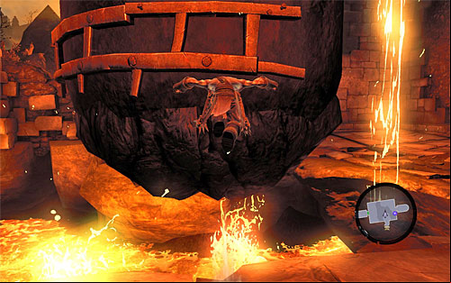 Get to the cauldron and jump onto the first interactive edge - Restore the Fire of the Mountain (2) - The Fire of the Mountain - Darksiders II - Game Guide and Walkthrough