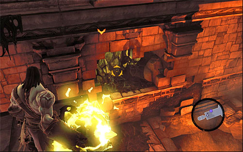 Go straight ahead, turn left and pick up a shadowbomb - Restore the Fire of the Mountain (2) - The Fire of the Mountain - Darksiders II - Game Guide and Walkthrough