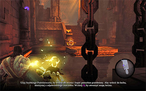 Pick up a shadowbomb again and aim it at the switch shown on the above screen - Restore the Fire of the Mountain (2) - The Fire of the Mountain - Darksiders II - Game Guide and Walkthrough