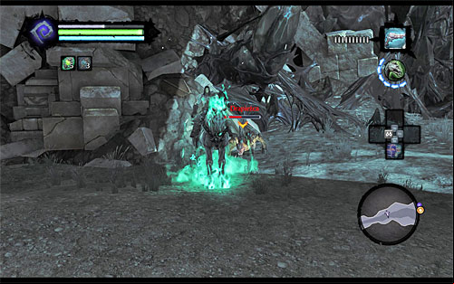 Depending on preferences, you can either stay mounted, eliminating monsters while riding (left mouse button), or send it away and fight on the ground - Find Drenchfort - The Tears of the Mountain - Darksiders II - Game Guide and Walkthrough