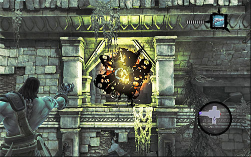 The only difference is that dormant shadowbombs don't blow up the moment they touch the target, so you have to shoot the one which you've attached to the ball with the pistol - Restore the Tears of the Mountain (1) - The Tears of the Mountain - Darksiders II - Game Guide and Walkthrough