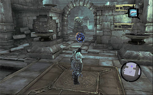 Next, step on the pressure plate shown on the above screen, which will cause the gate to open - Restore the Tears of the Mountain (1) - The Tears of the Mountain - Darksiders II - Game Guide and Walkthrough