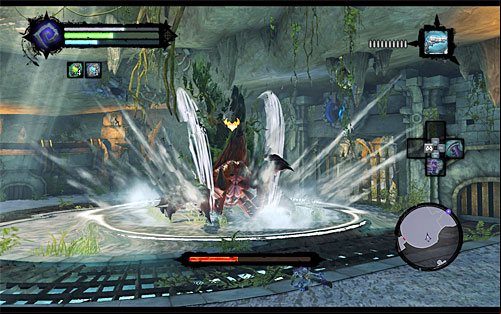 The boss also likes to go up in the air and hit the ground with a powerful crush - Boss 4 - Karkinos - The Tears of the Mountain - Darksiders II - Game Guide and Walkthrough