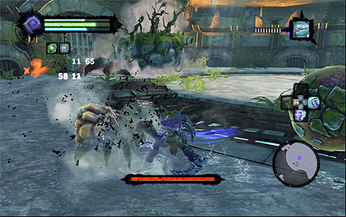 While fighting the boss, you'll also have to deal with Earth Crags, but luckily they're weaker than the one you've stumbled upon a little earlier - Boss 4 - Karkinos - The Tears of the Mountain - Darksiders II - Game Guide and Walkthrough