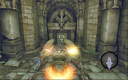 Approach the Construct on the left and wake it by using the Maker's Key (E button) - Wake the Construct (1) - To Move a Mountain - Darksiders II - Game Guide and Walkthrough