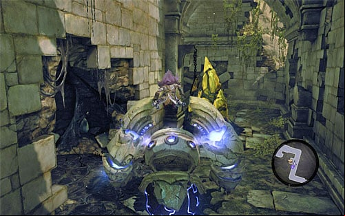 Continue forth on the back of the Construct, going south and then turning west - Wake the Construct (1) - To Move a Mountain - Darksiders II - Game Guide and Walkthrough