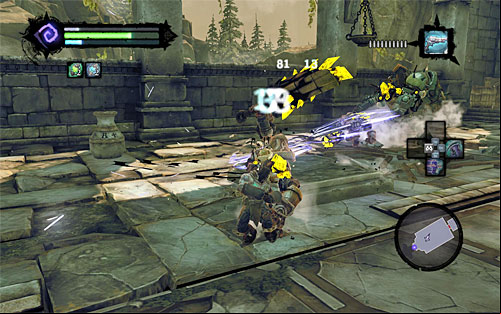 If you can, try attacking only one of the Constructs, not both of them at once, because the moment one of them falls, the battle becomes much easier - Wake the Construct (2) - To Move a Mountain - Darksiders II - Game Guide and Walkthrough