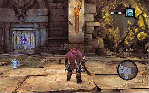 Enter a big room and notice that the door has just shut behind you - Wake up the Keeper (1) - The Heart of the Mountain - Darksiders II - Game Guide and Walkthrough