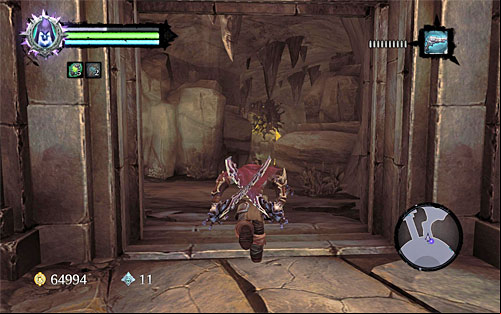 Enter the largest area of the foundry with the sleeping Guardian in it, whom, you will have to visit many times throughout this mission - Wake up the Keeper (1) - The Heart of the Mountain - Darksiders II - Game Guide and Walkthrough