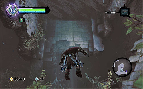 The next step is downright obvious, because you need to jump into the water and dive - Wake up the Keeper (1) - The Heart of the Mountain - Darksiders II - Game Guide and Walkthrough