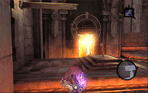 Turn left and start by jumping onto the first vertical wooden pole - Wake up the Keeper (2) - The Heart of the Mountain - Darksiders II - Game Guide and Walkthrough