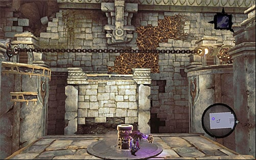 Find a movable mechanism located on a small pedestal and set it into motion, by cranking it counterclockwise - Wake up the Keeper (3) - The Heart of the Mountain - Darksiders II - Game Guide and Walkthrough