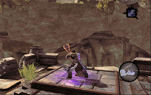 Return to the higher interactive ledge and, for a change, now start moving to the left, performing wall run on the way - Wake up the Keeper (3) - The Heart of the Mountain - Darksiders II - Game Guide and Walkthrough