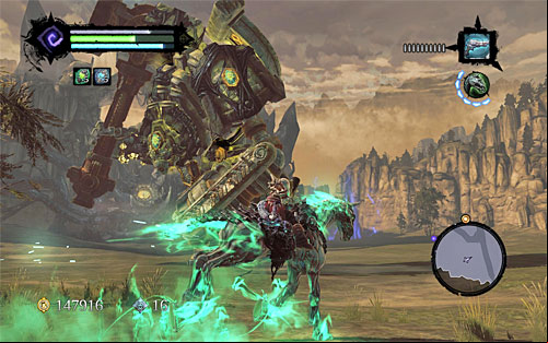 Start to cruise around the Guardian, but keep him at bay (considering his size and the range of his attacks) Wait for the boss to raise his limb to swing the hammer and use gallop (