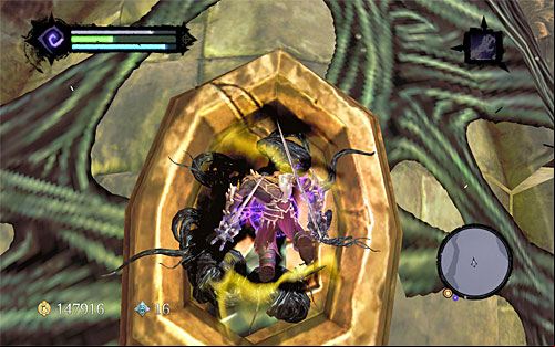 After a moment, the player character will be pushed away - Boss 7 - The Guardian - The Heart of the Mountain - Darksiders II - Game Guide and Walkthrough