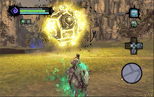 Make sure that your last of the pistol attacks take place near the balls - Boss 7 - The Guardian - The Heart of the Mountain - Darksiders II - Game Guide and Walkthrough