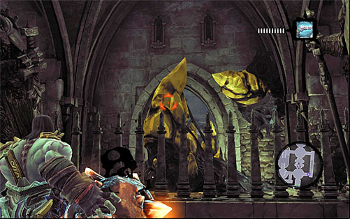 You can now rotate the statue with the lantern by 90 degrees so that it illuminated the west crystal and get the grates to open - Summon the Arena Champion (1) - The Toll of Kings - Darksiders II - Game Guide and Walkthrough