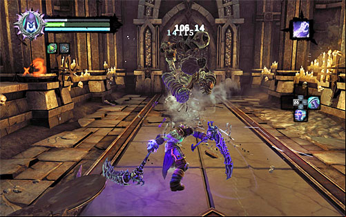 As soon as you enter the new chamber, a battle with Skeletons, Skeletal Warriors and Skeletal Champions will start (watch out especially for the latter) - Summon the Arena Champion (2) - The Toll of Kings - Darksiders II - Game Guide and Walkthrough