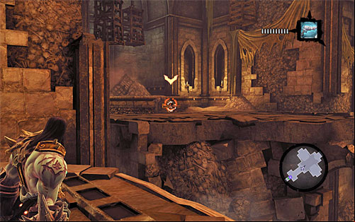 Stand in front of the handles (one lifted, one lowered), select the pistol from the inventory and aim it at the shadowbomb attached to the left switch (the above screen) - Resurrect Phariseer (1) - Phariseer - Darksiders II - Game Guide and Walkthrough