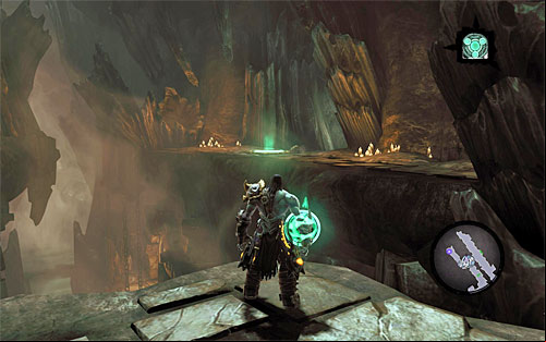 Wait until the drawbridge is raised, then send the other helper to the pressure plate on the opposite side of the large gap (the above screen) - Survive the Psychameron (2) - Basileus - Darksiders II - Game Guide and Walkthrough