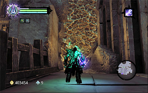 Continue controlling the other heart for the soul as you return towards the rotated bridge - Explore the City of the Dead - eastern part - The City of the Dead - Darksiders II - Game Guide and Walkthrough