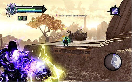 Approach the spot where you left the first half of the soul earlier and initiate manual aiming (Q key), and after an icon confirming locking on target appears (the above screenshot), toss the shadowbomb - Find Archont - Key to Redemption - Darksiders II - Game Guide and Walkthrough