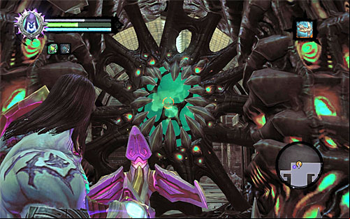 You can now approach the fragment of the Rod shown in the above screenshot, which is located on the upper balcony - Find the first part of the Rod - The Rod of Arafel - Darksiders II - Game Guide and Walkthrough
