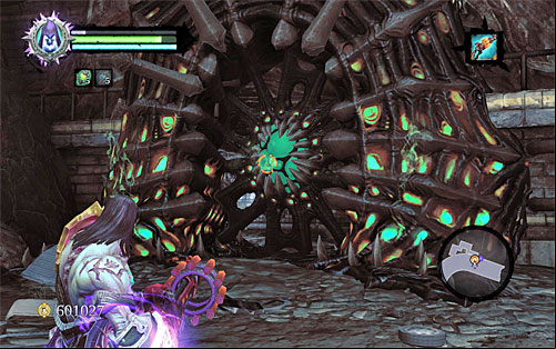 Just like in the case of the first part of the Rod, you need to approach the formation shown in the above screen and fire your weapon at it, or to initiate standard attacks with your blades - Find the second part of the Rod (2) - The Rod of Arafel - Darksiders II - Game Guide and Walkthrough
