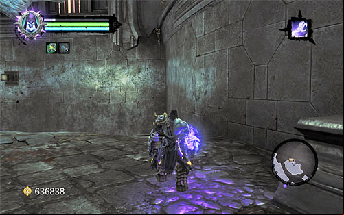 After you examine the abovementioned platform, position yourself in the spot shown in the above screenshot and start wall running along the wall to the right - Find the Scribe - eastern part of the Citadel (1) - Stains of Heresy - Darksiders II - Game Guide and Walkthrough
