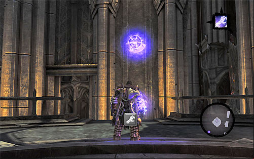 Once they're dealt with, stand in front of the handhold, as seen on the screen, and use Death Grip on it - Find Samael - eastern part of the Black Stone - The Lord of the Black Stone - Darksiders II - Game Guide and Walkthrough