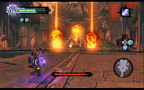 Keep hitting the boss until he goes back on his throne - Boss 19 - Samael - The Lord of the Black Stone - Darksiders II - Game Guide and Walkthrough