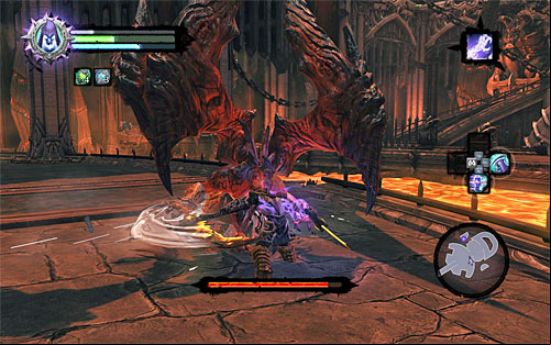 Get ready to resume the offensive as soon as you dodge all the fireballs - Boss 19 - Samael - The Lord of the Black Stone - Darksiders II - Game Guide and Walkthrough