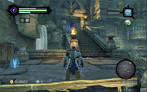 The first thing I recommend doing is jumping into the water pool directly under the ruins - Weeping Crag - Additional Locations - Darksiders II - Game Guide and Walkthrough