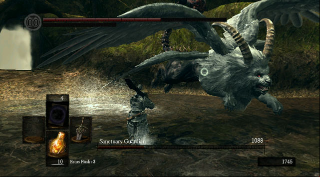 Try to position yourself at the opponents side - Sanctuary Guardian - How to kill a boss - Dark Souls Game Guide & Walkthrough