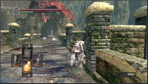 Once you get to the mid of the wall, run quickly down the stairs - Undead Burg - A bridge with Wyvern | Walkthrough - Walkthrough - Dark Souls Game Guide & Walkthrough