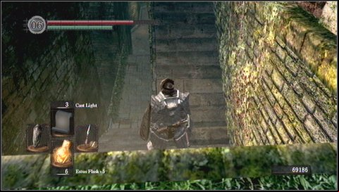 Once you see ninja at the bottom, you have to watch out for the left side - there is a second warrior lurking around the corner - Depths - p. 1 | Walkthrough - Walkthrough - Dark Souls Game Guide & Walkthrough