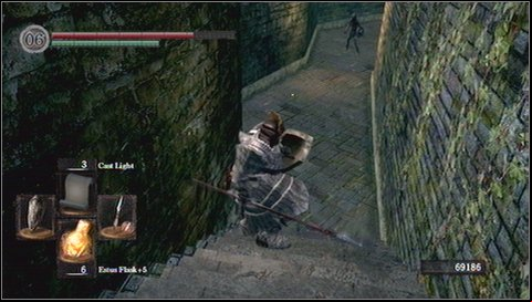You will reach a junction - a stairs leading to the side tower - Depths - p. 1 | Walkthrough - Walkthrough - Dark Souls Game Guide & Walkthrough