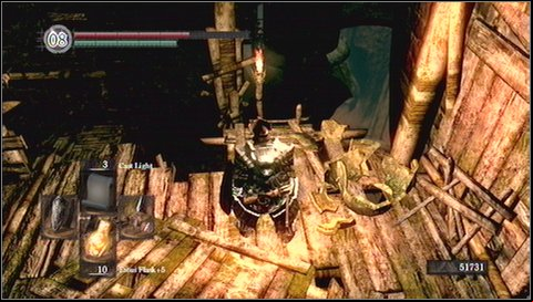 Kill enemies below (there is one blowdart warrior) and go up the stairs around a column - Blighttown - p. 2 | Walkthrough - Walkthrough - Dark Souls Game Guide & Walkthrough
