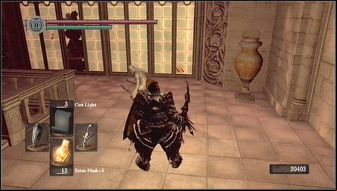 Now shoot the chain of the chandelier - an item which hangs on it, will fall down (you will collect it later on the way to Painted World of Ariamis) - Anor Londo - p. 2 | Walkthrough - Walkthrough - Dark Souls Game Guide & Walkthrough
