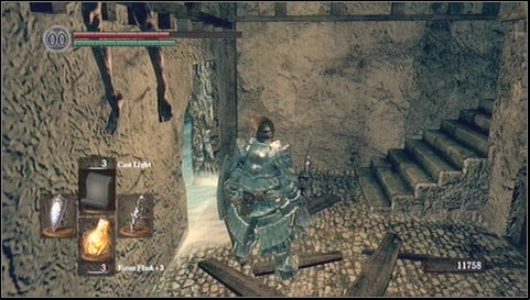 When you get there you can find a soul in the window (you have to jump over a hole in the floor) - Bonus - Painted World of Ariamis - p. 1 | Walkthrough - Walkthrough - Dark Souls Game Guide & Walkthrough