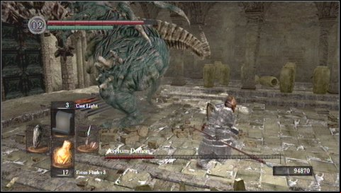 From this position you can easy hit him and youll avoid any of his attack - Asylum Demon | How to kill a boss - How to kill a boss - Dark Souls Game Guide & Walkthrough
