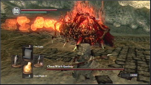 You have to watch out for sword swings - you can dodge them, block them or just retreat - Chaos Witch Quelaag | How to kill a boss - How to kill a boss - Dark Souls Game Guide & Walkthrough