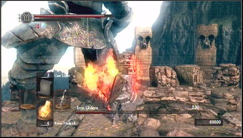 From time to time your opponent gets paralyzed (after your blows in his legs) - Iron Golem | How to kill a boss - How to kill a boss - Dark Souls Game Guide & Walkthrough
