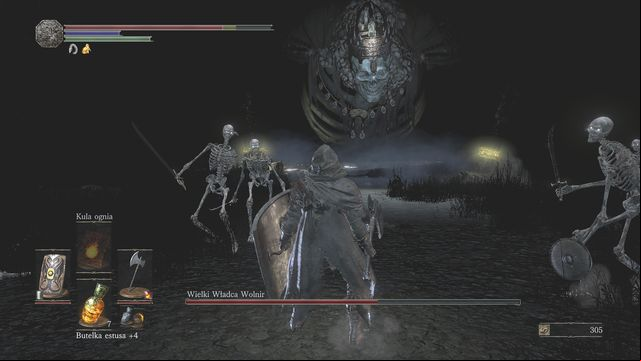 Escape from the skeletons hoping that the boss will quickly swing his hand and kill his own minions. - High Lord Wolnir - Bosses - Dark Souls III Game Guide & Walkthrough